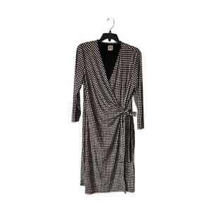 Anne Klein Women’s Black White Polka Dot Wrap Dress Size L Long Sleeve Midi